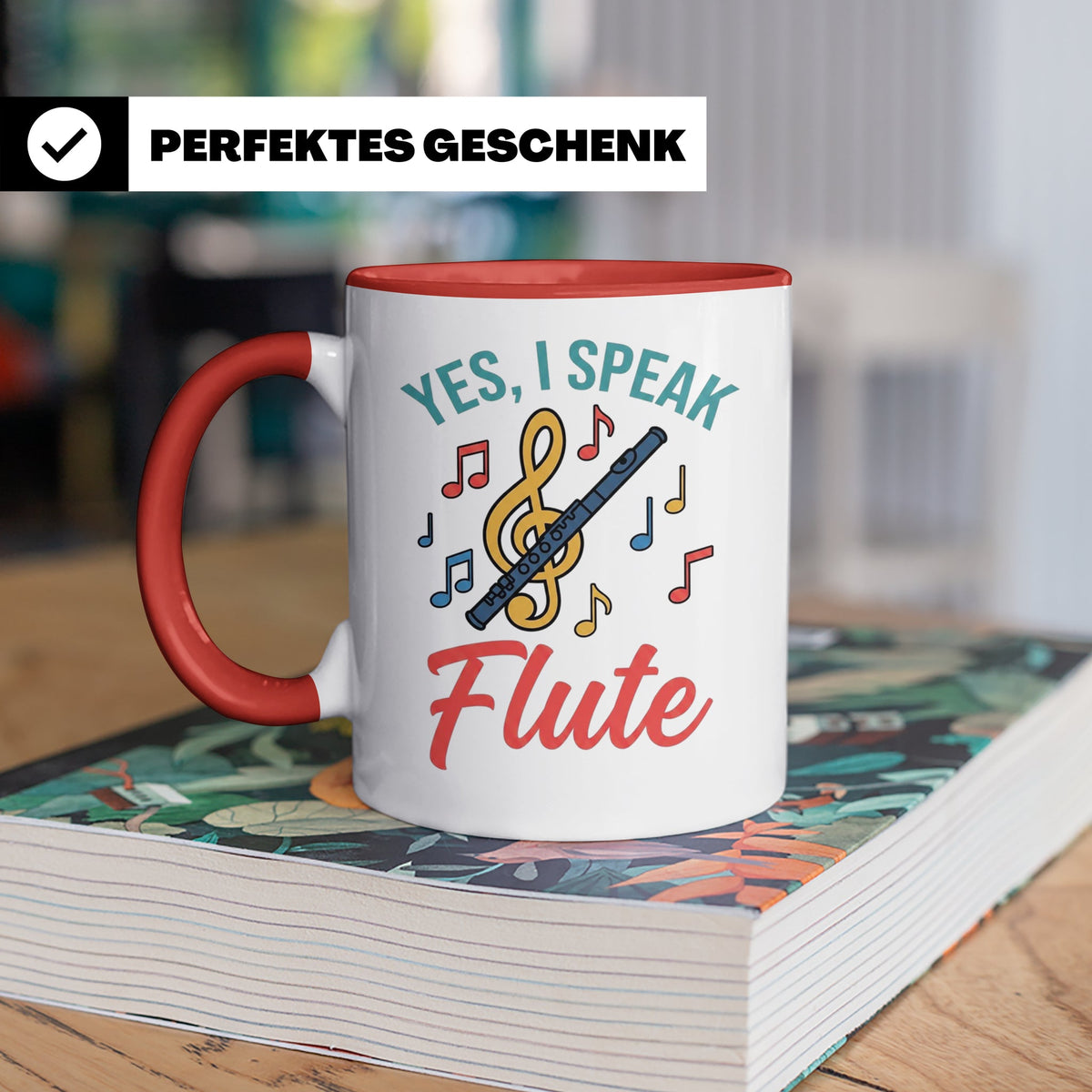 Flötistin Tasse Yes I speak Flute Geschenk für Musiker Querf – Rot [farbe:rot]