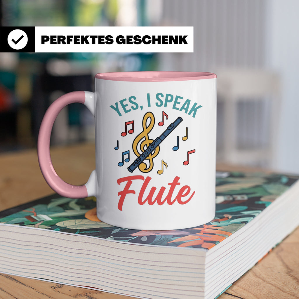 Flötistin Tasse Yes I speak Flute Geschenk für Musiker Querf – Rosa [farbe:rosa]
