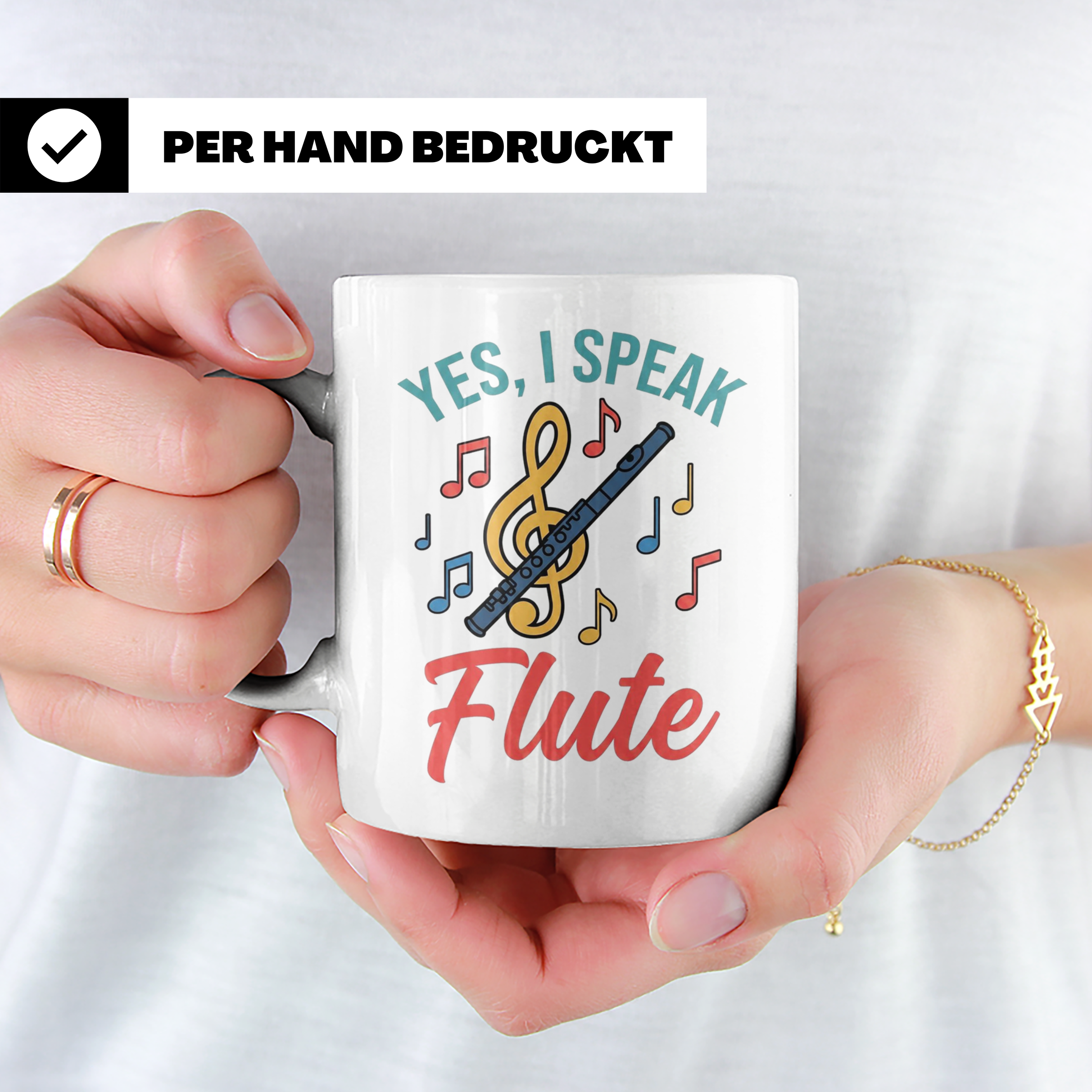 Flötistin Tasse Yes I speak Flute Geschenk für Musiker Querf – Weiß [farbe:weiß]