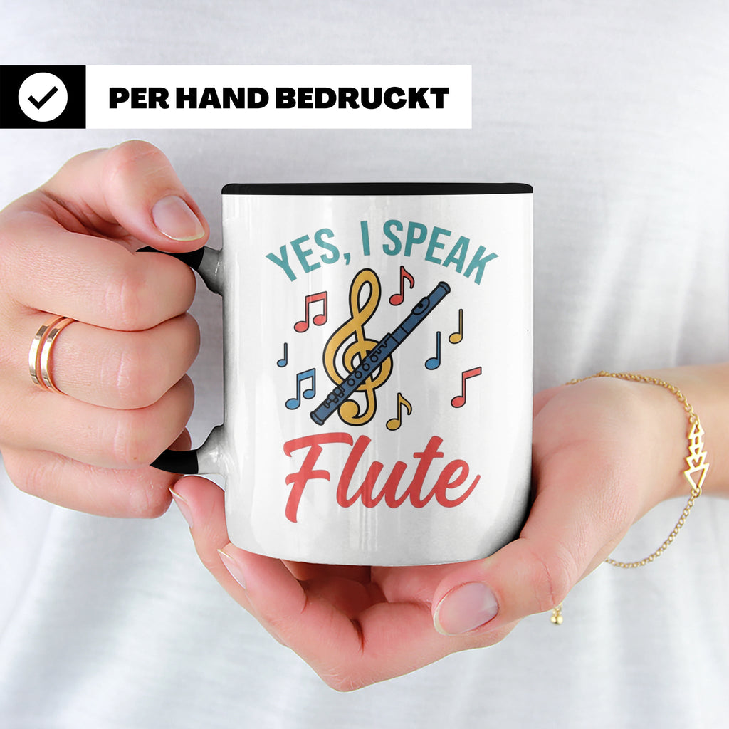Flötistin Tasse Yes I speak Flute Geschenk für Musiker Querf – Schwarz [farbe:schwarz]