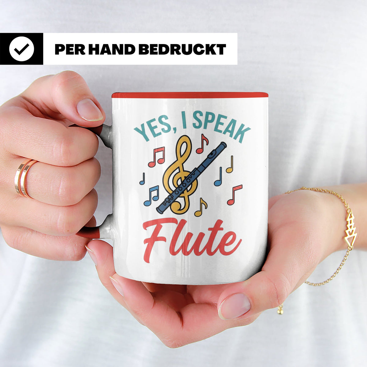 Flötistin Tasse Yes I speak Flute Geschenk für Musiker Querf – Rot [farbe:rot]