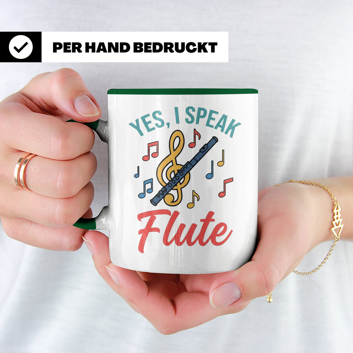 Flötistin Tasse Yes I speak Flute Geschenk für Musiker Querf – Grün [farbe:grün]