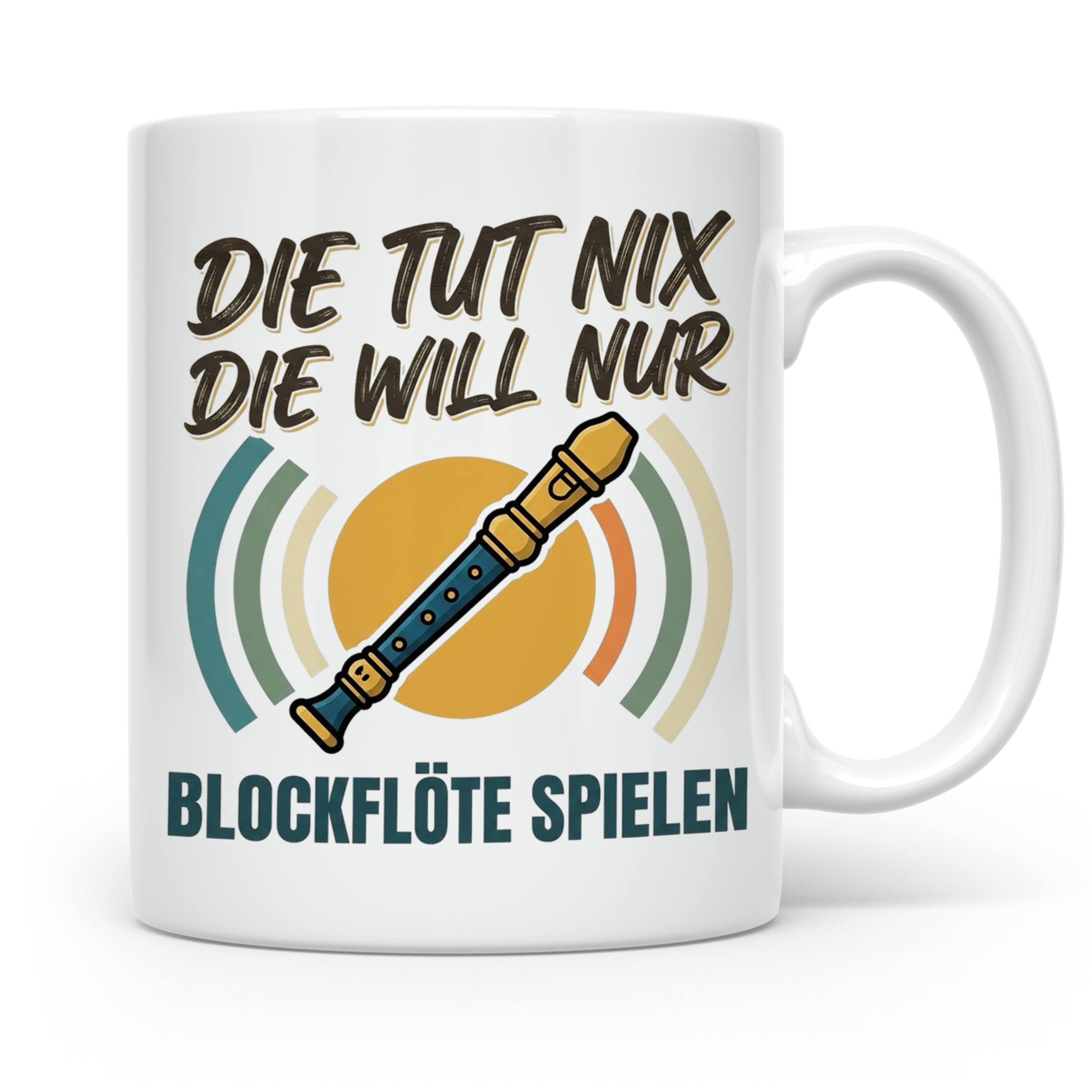 Blockflöte Tasse mit Spruch Die tut nix die will nur spielen – Weiß [farbe:weiß]