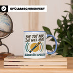 Blockflöte Tasse mit Spruch Die tut nix die will nur spielen – Blau [farbe:blau]