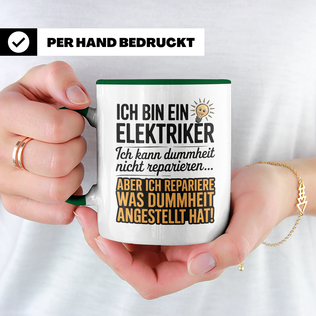 Elektriker Tasse - Ich repariere was Dummheit anstellt - Geschenk für Stromer, Elektroniker, Handwerker - Kaffeetasse mit Spruch