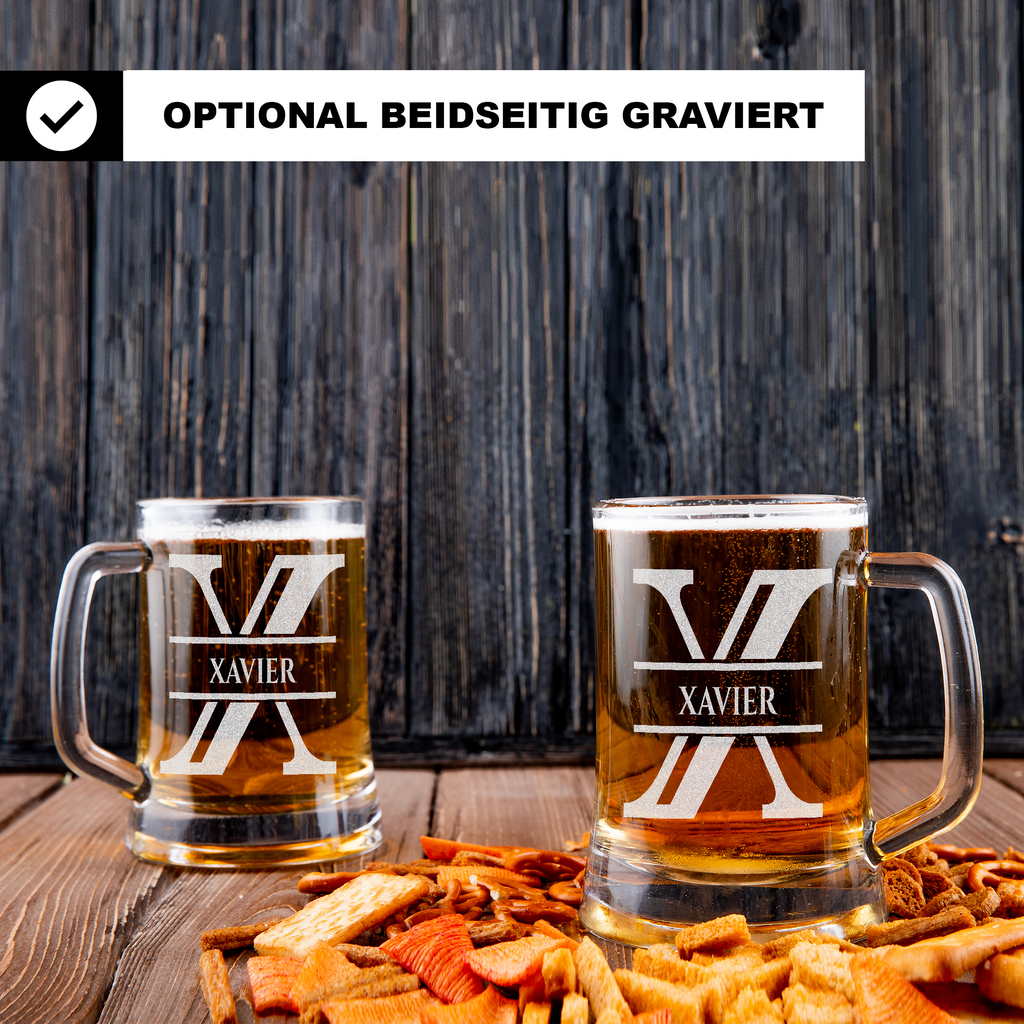 Personalisiertes Bierkrug mit Monogramm – Elegantes Geschenk für Männer, Monogramm X Bierkrug für extra Coole Freunde, Ideal für Geburtstagsgeschenke