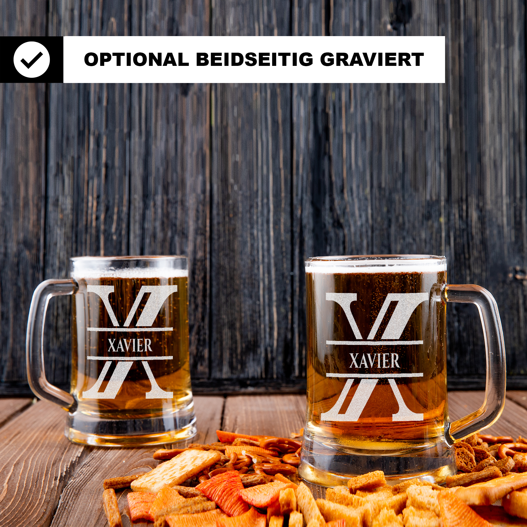 Personalisiertes Bierkrug mit Monogramm – Elegantes Geschenk für Männer, Monogramm X Bierkrug für extra Coole Freunde, Ideal für Geburtstagsgeschenke
