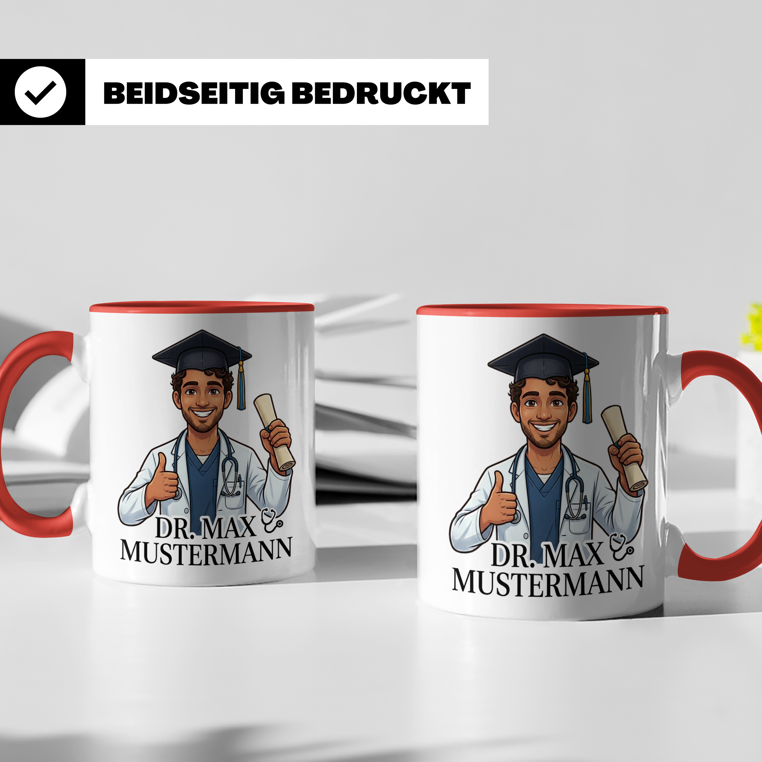 Arzt Tasse mit eigenem Gesicht als Illustration - Doktorhut Stethoskop Becher