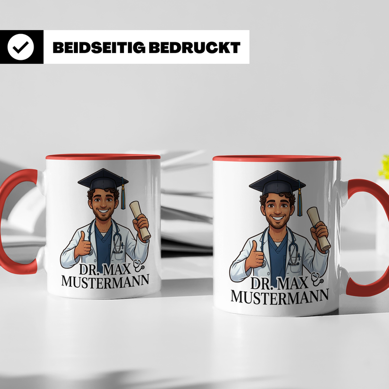 Arzt Tasse mit eigenem Gesicht als Illustration - Doktorhut Stethoskop Becher