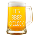 Bierkrug Glas mit Gravur – Beer O’Clock Motiv, lustiges Geschenk Geburtstag, Männergeschenk, Feierabend, Party, Humor, Bierliebhaber