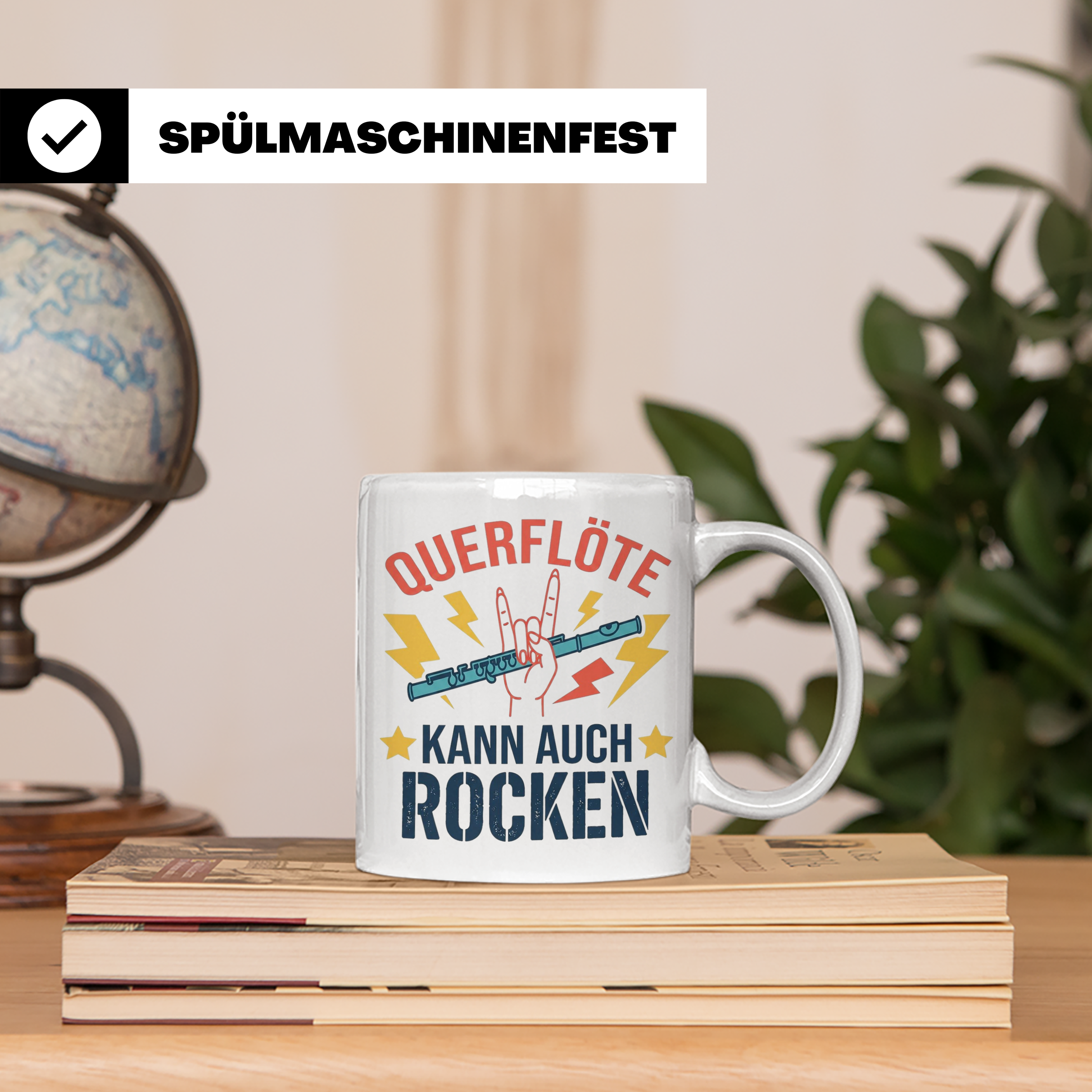 Querflöte kann auch rocken Tasse für Flötisten & Musiker, lu – Weiß [farbe:weiß]
