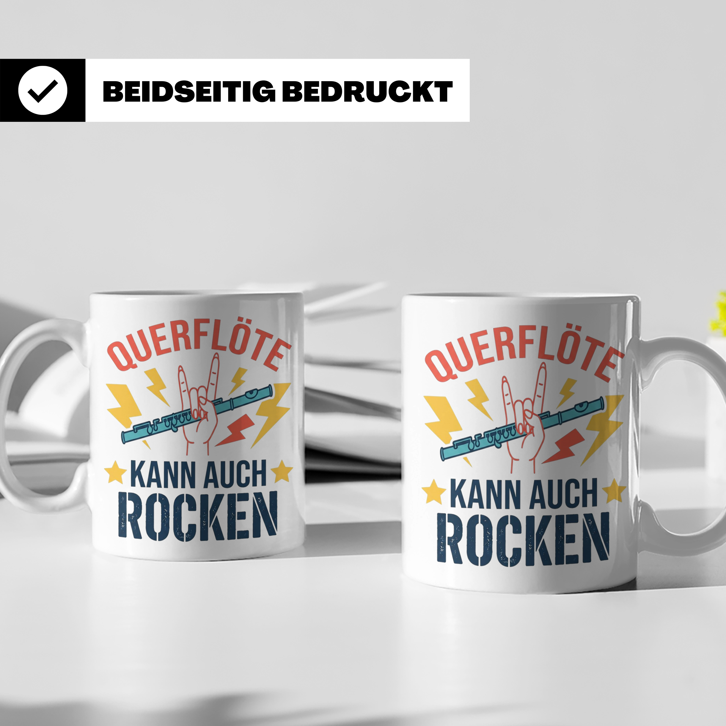 Querflöte kann auch rocken Tasse für Flötisten & Musiker, lu – Weiß [farbe:weiß]