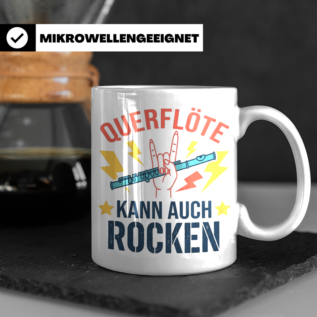 Querflöte kann auch rocken Tasse für Flötisten & Musiker, lu – Weiß [farbe:weiß]