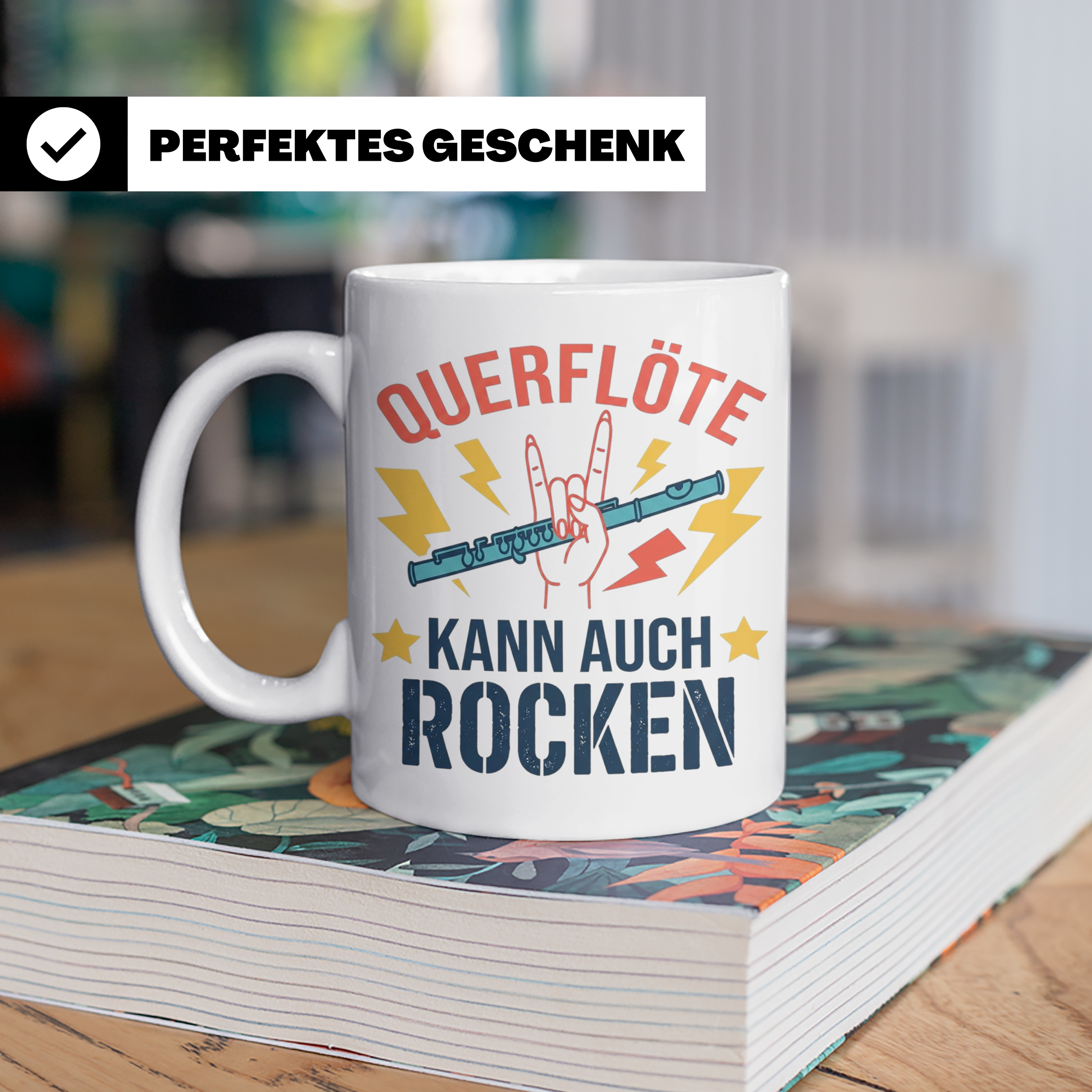 Querflöte kann auch rocken Tasse für Flötisten & Musiker, lu – Weiß [farbe:weiß]