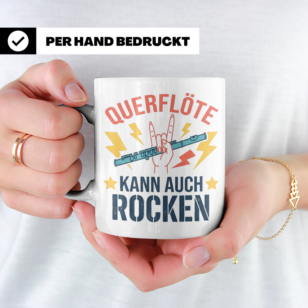 Querflöte kann auch rocken Tasse für Flötisten & Musiker, lu – Weiß [farbe:weiß]
