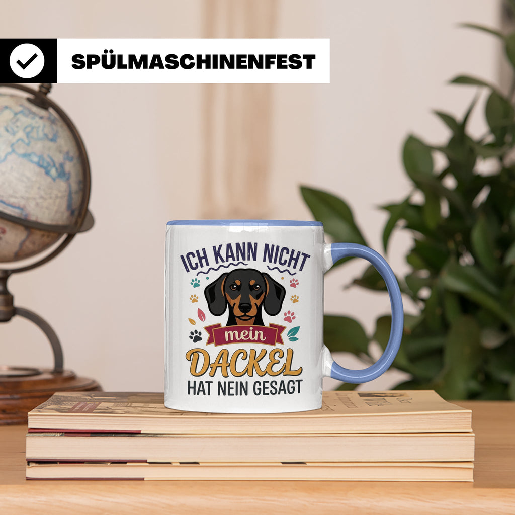 Dackel Tasse Ich kann nicht mein Dackel hat nein gesagt | Lu – Blau [farbe:blau]