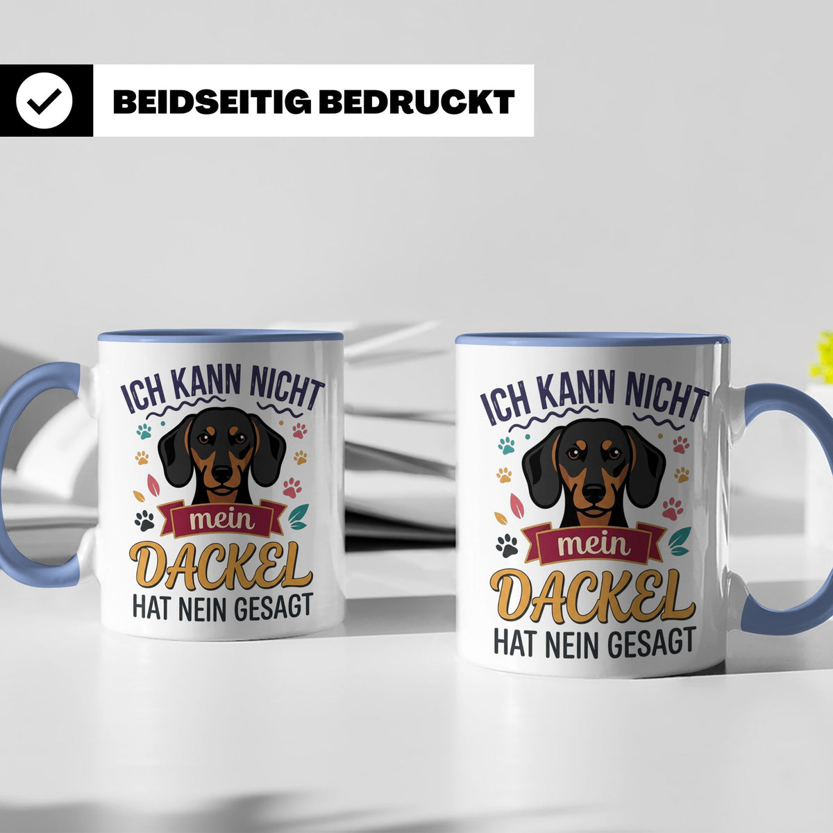 Dackel Tasse Ich kann nicht mein Dackel hat nein gesagt | Lu – Blau [farbe:blau]