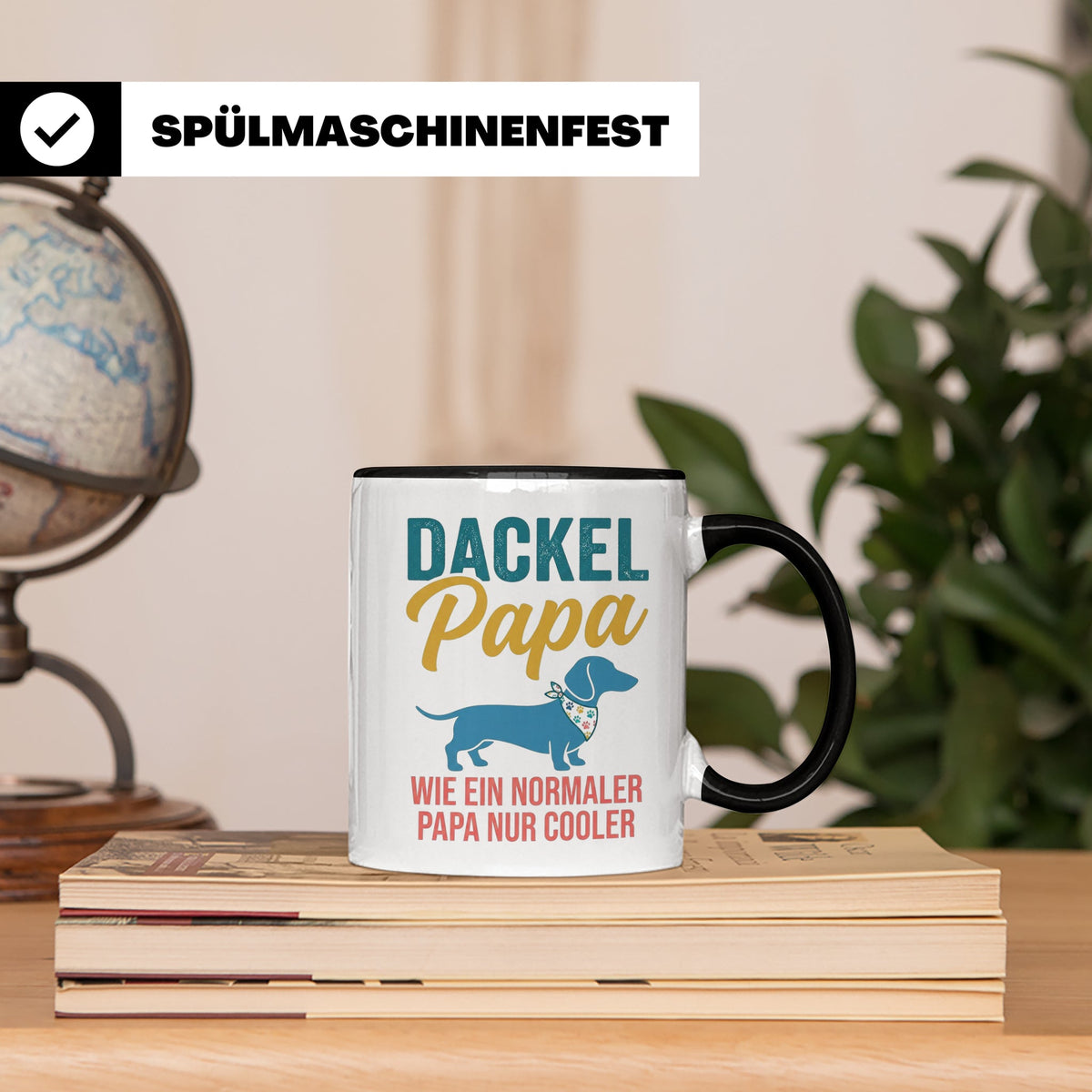 Dackel Papa Tasse mit Spruch | Geschenk für Herrchen, Teckel – Schwarz [farbe:schwarz]