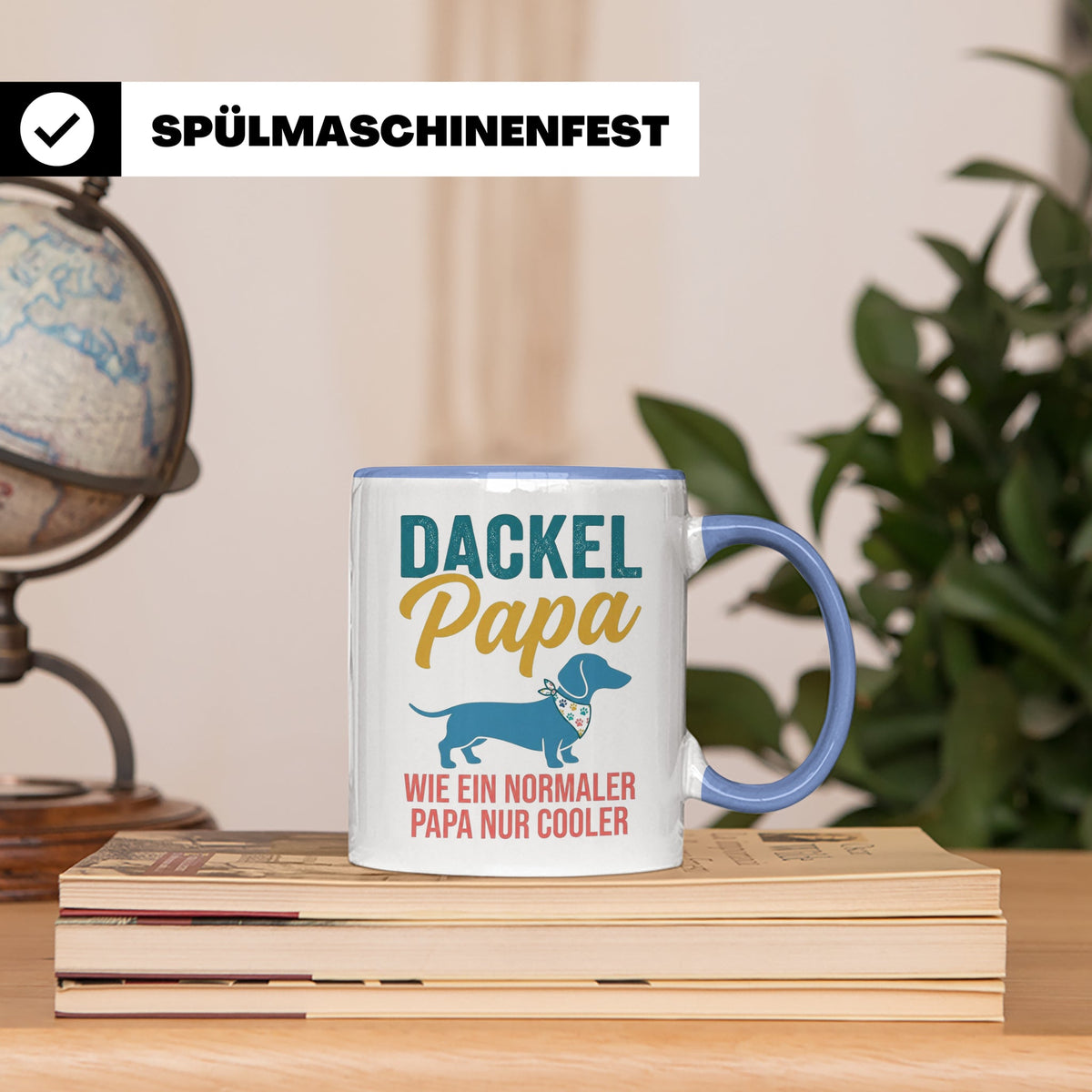 Dackel Papa Tasse mit Spruch | Geschenk für Herrchen, Teckel – Blau [farbe:blau]