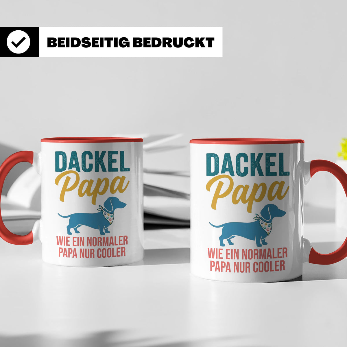 Dackel Papa Tasse mit Spruch | Geschenk für Herrchen, Teckel – Rot [farbe:rot]