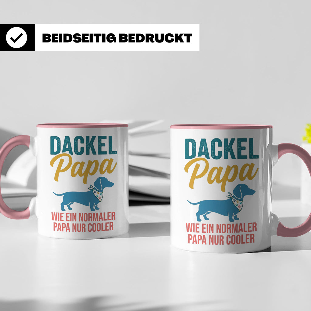 Dackel Papa Tasse mit Spruch | Geschenk für Herrchen, Teckel – Rosa [farbe:rosa]