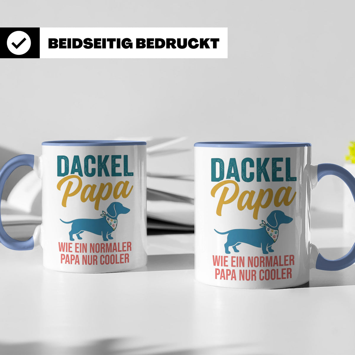 Dackel Papa Tasse mit Spruch | Geschenk für Herrchen, Teckel – Blau [farbe:blau]