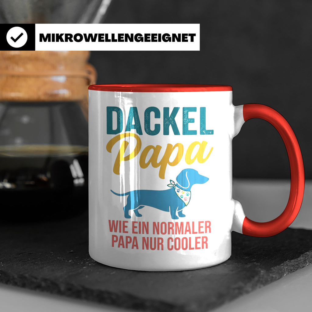 Dackel Papa Tasse mit Spruch | Geschenk für Herrchen, Teckel – Rot [farbe:rot]