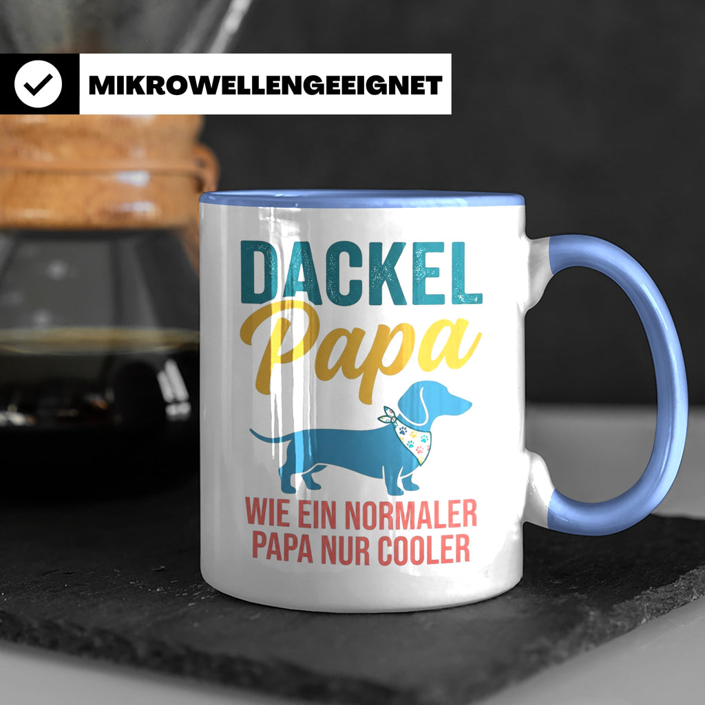 Dackel Papa Tasse mit Spruch | Geschenk für Herrchen, Teckel – Blau [farbe:blau]
