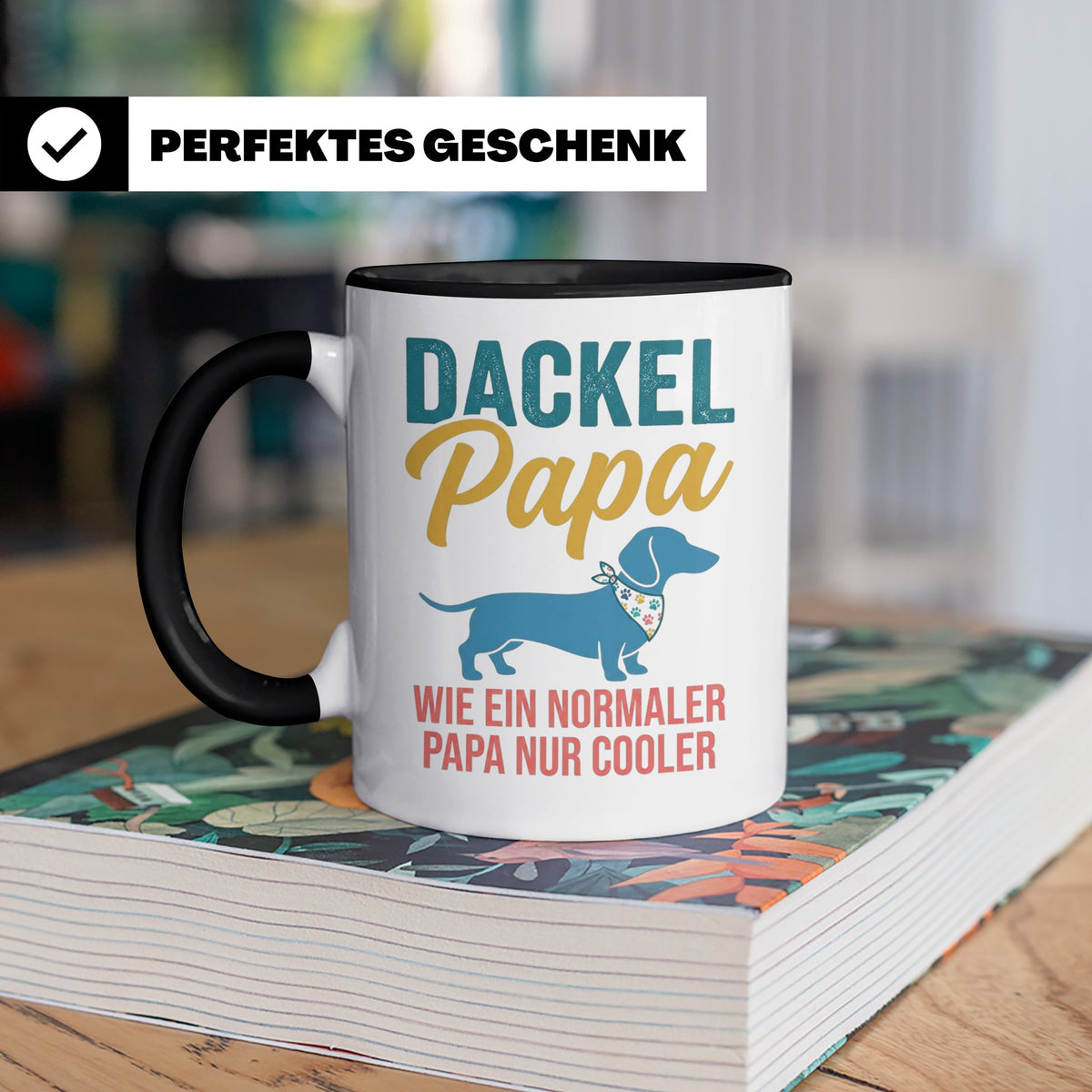 Dackel Papa Tasse mit Spruch | Geschenk für Herrchen, Teckel – Schwarz [farbe:schwarz]