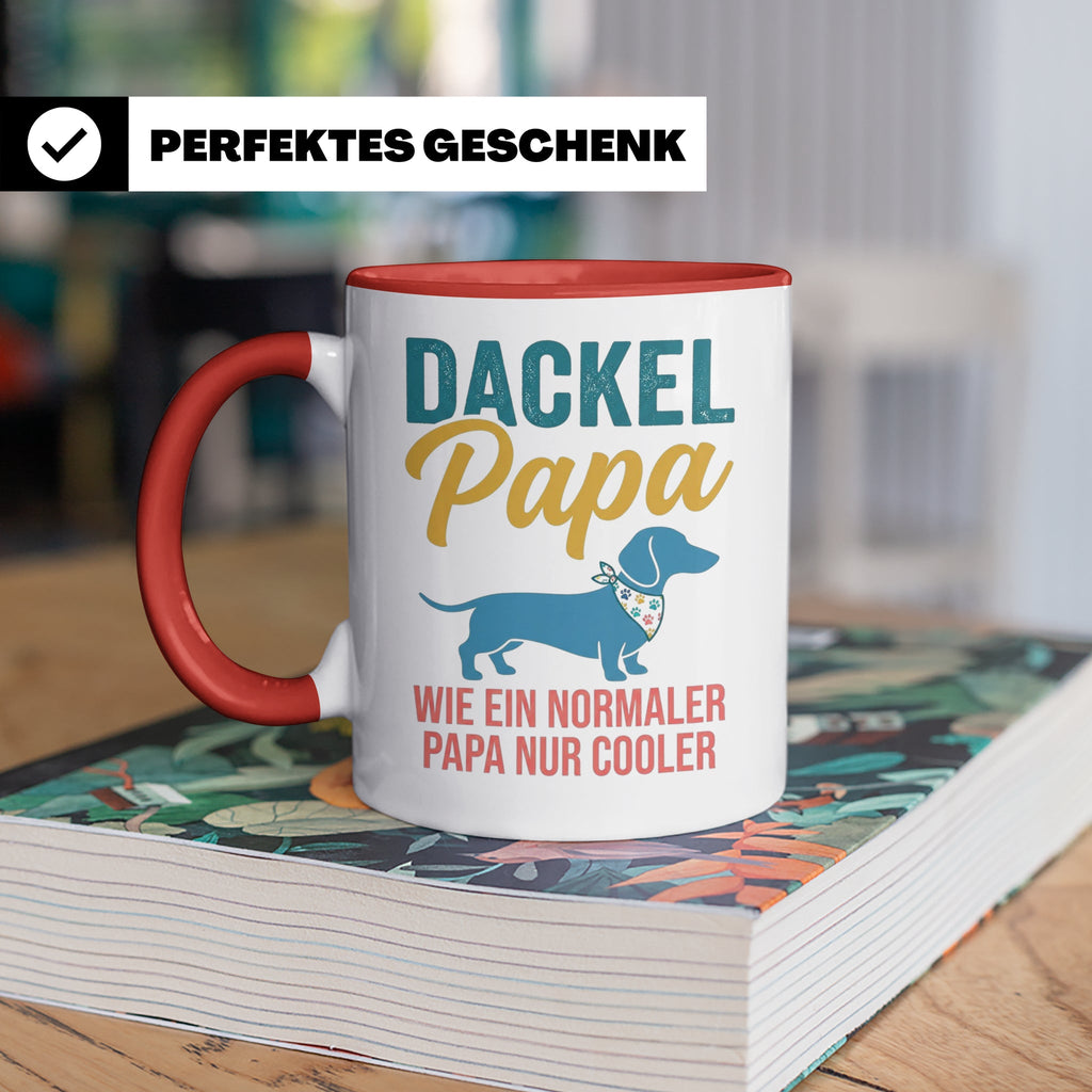 Dackel Papa Tasse mit Spruch | Geschenk für Herrchen, Teckel – Rot [farbe:rot]