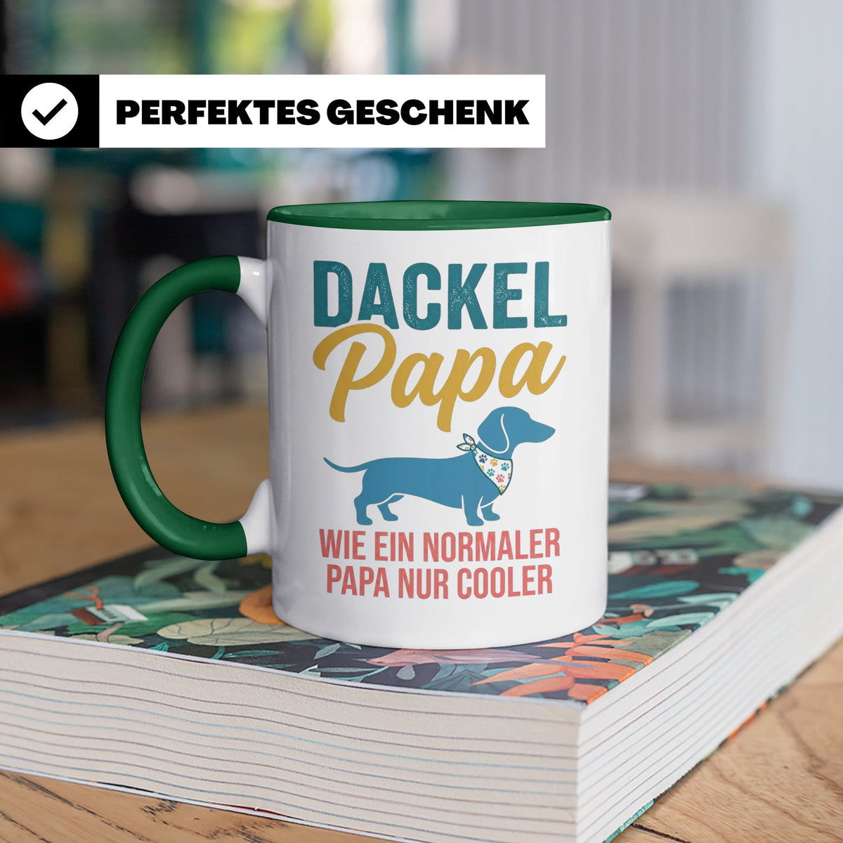 Dackel Papa Tasse mit Spruch | Geschenk für Herrchen, Teckel – Grün [farbe:grün]