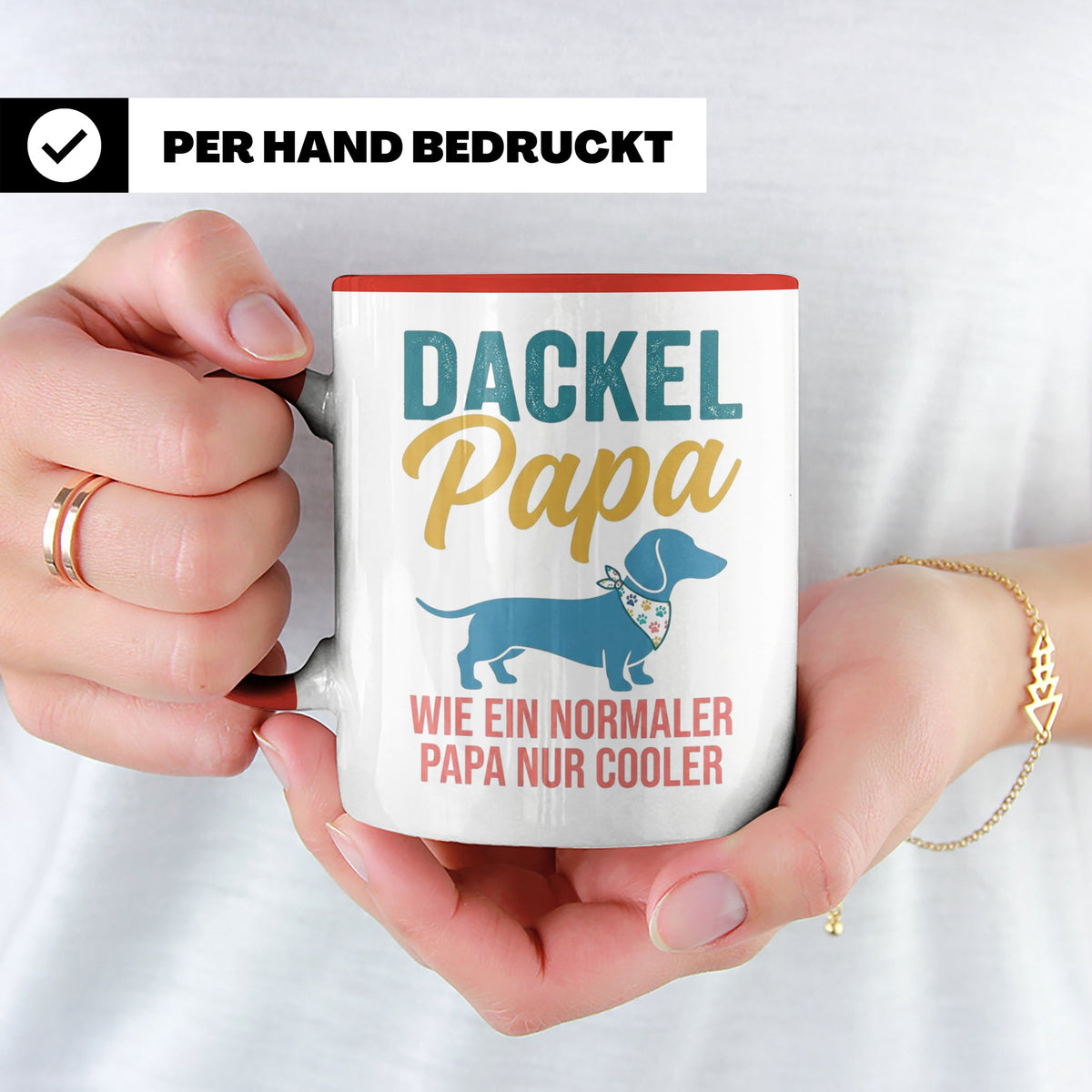 Dackel Papa Tasse mit Spruch | Geschenk für Herrchen, Teckel – Rot [farbe:rot]