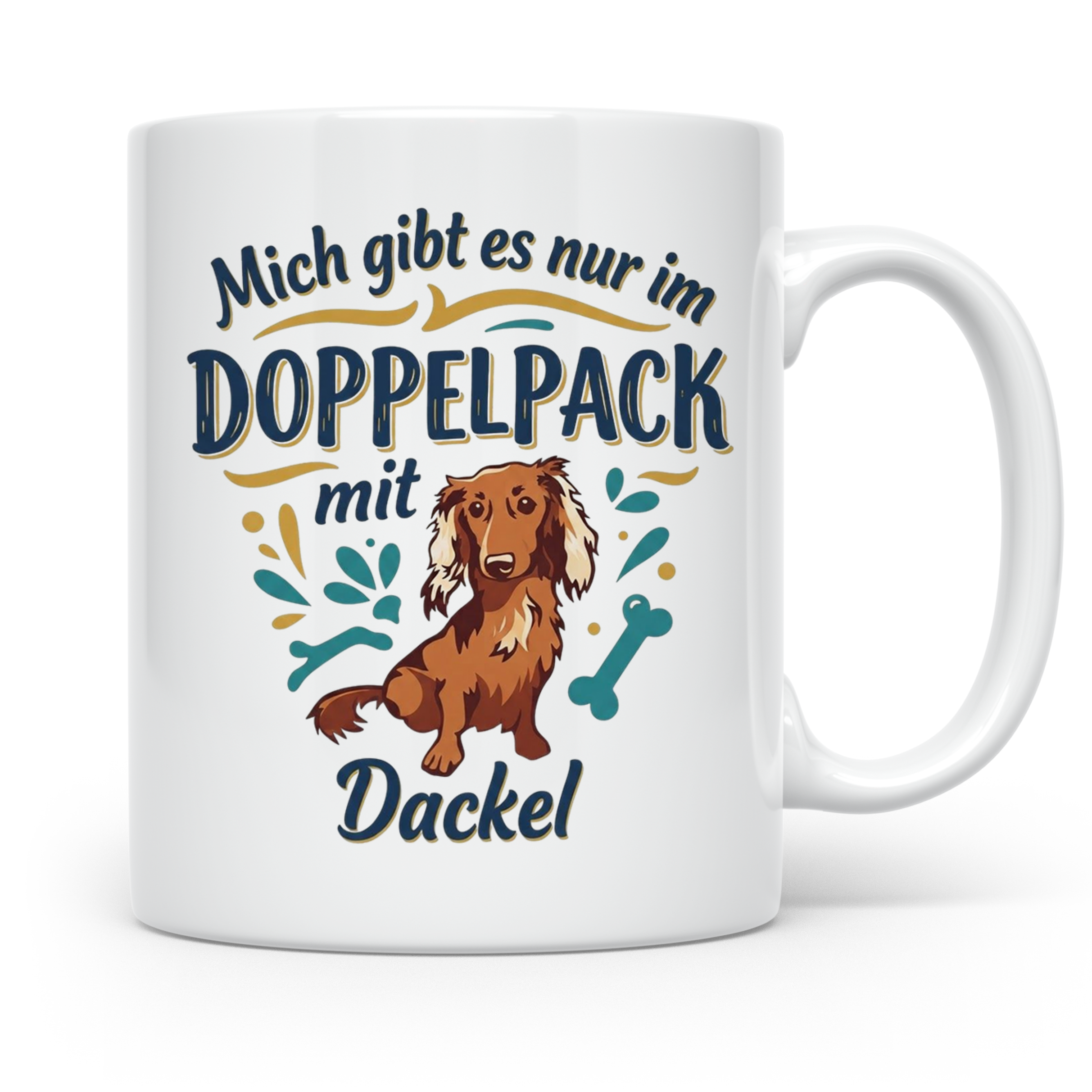 Dackel Tasse "Mich gibt es nur im Doppelpack" Langhaardackel – Weiß [farbe:weiß]