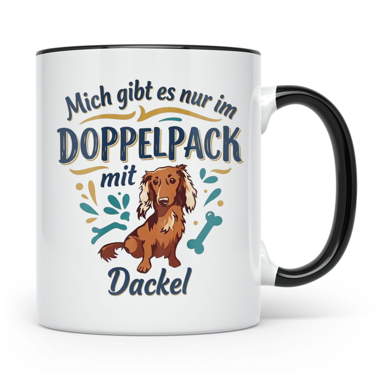 Dackel Tasse "Mich gibt es nur im Doppelpack" Langhaardackel – Schwarz [farbe:schwarz]