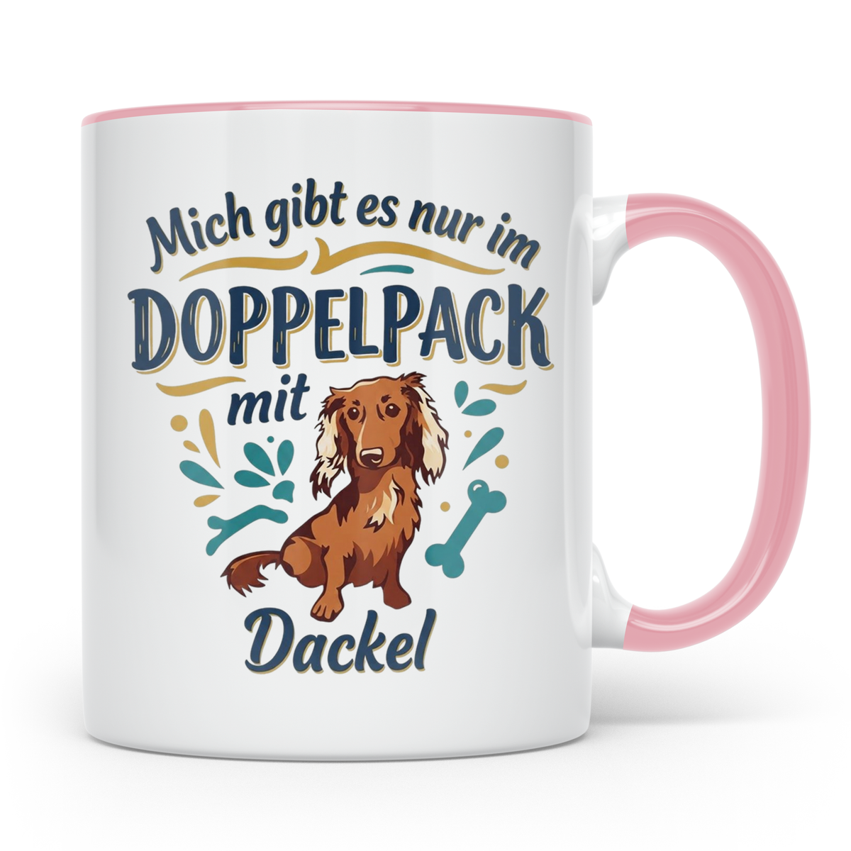 Dackel Tasse "Mich gibt es nur im Doppelpack" Langhaardackel – Rosa [farbe:rosa]