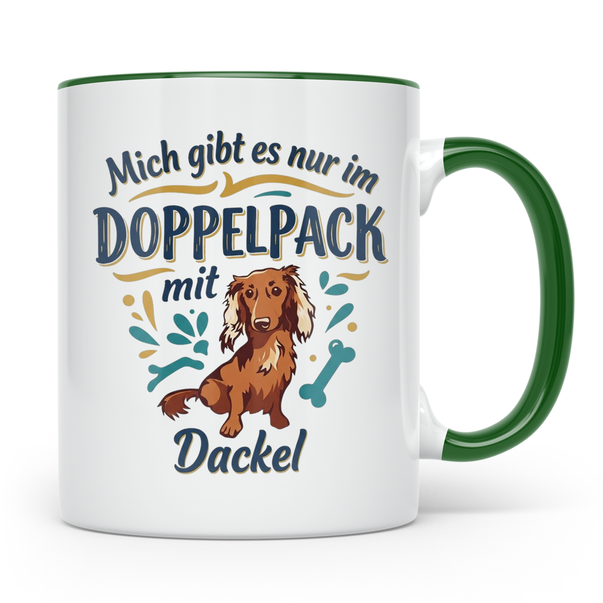 Dackel Tasse "Mich gibt es nur im Doppelpack" Langhaardackel – Grün [farbe:grün]