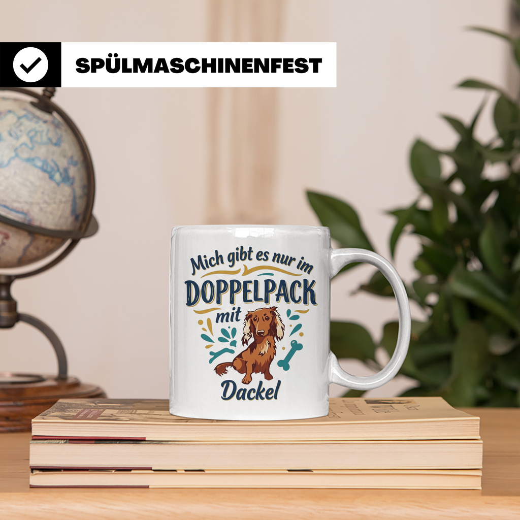 Dackel Tasse "Mich gibt es nur im Doppelpack" Langhaardackel – Weiß [farbe:weiß]
