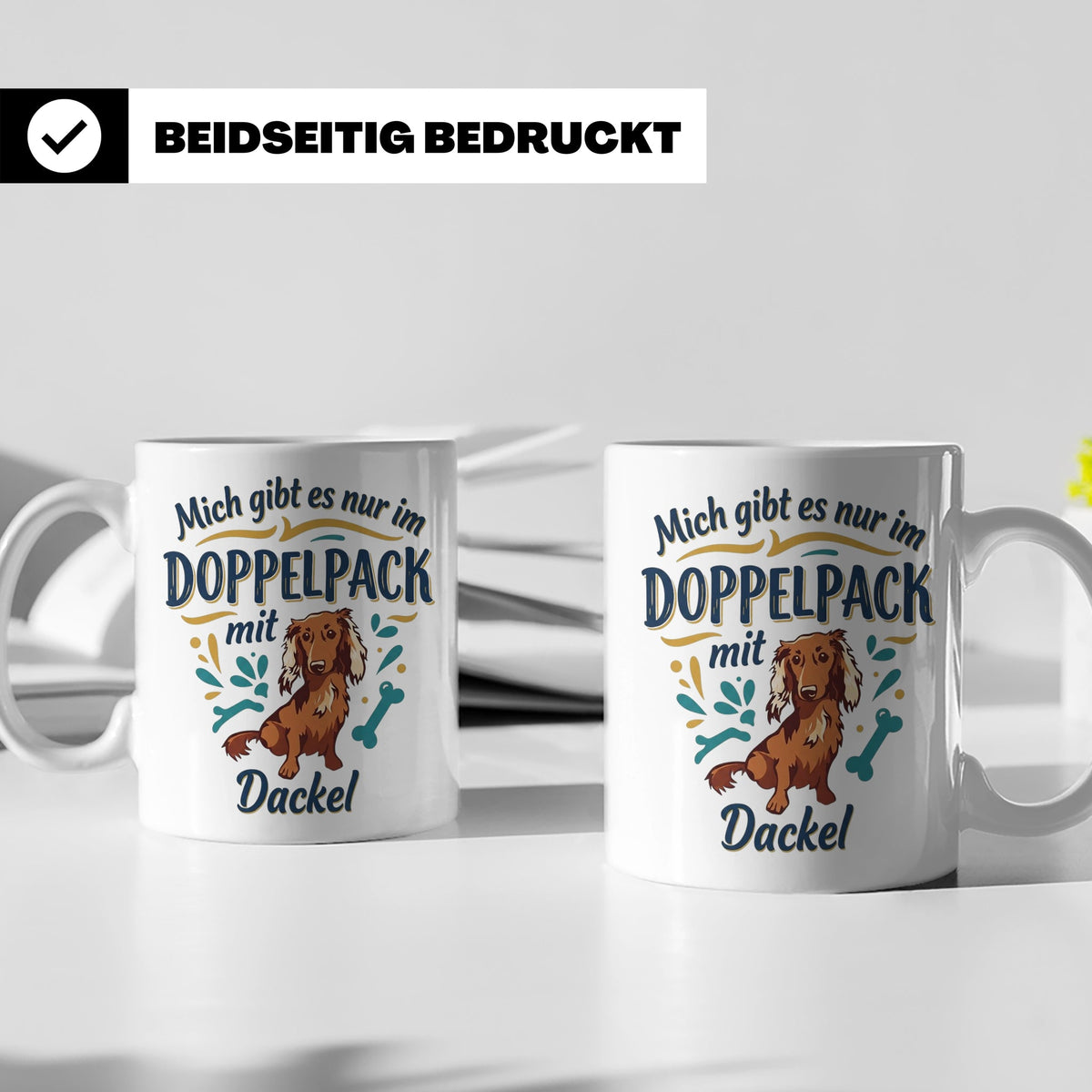 Dackel Tasse "Mich gibt es nur im Doppelpack" Langhaardackel – Weiß [farbe:weiß]