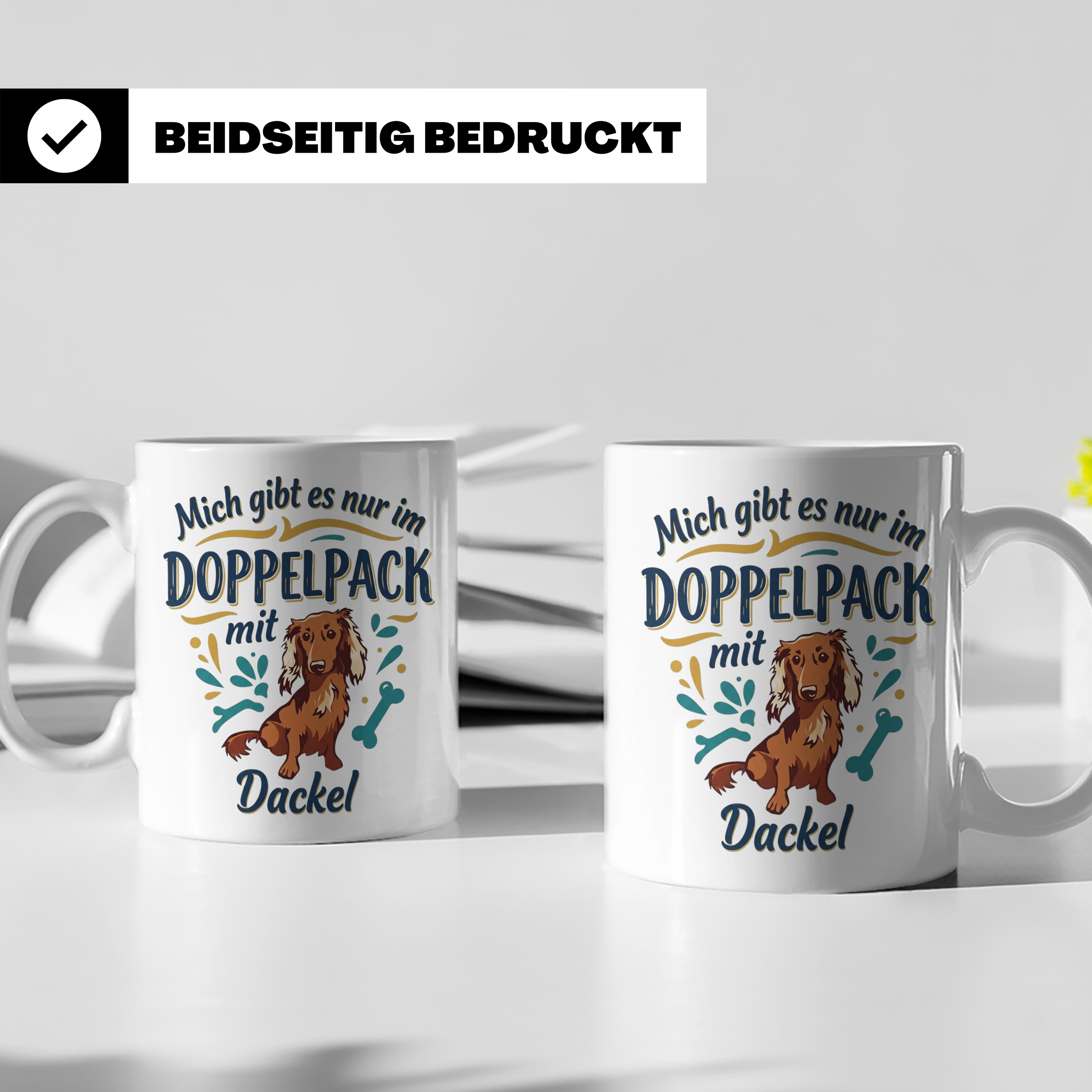 Dackel Tasse "Mich gibt es nur im Doppelpack" Langhaardackel – Weiß [farbe:weiß]