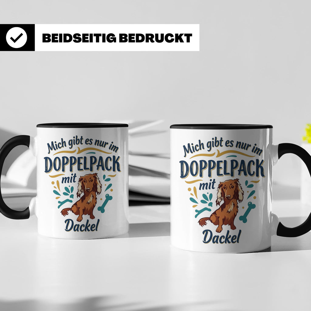 Dackel Tasse "Mich gibt es nur im Doppelpack" Langhaardackel – Schwarz [farbe:schwarz]