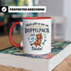 Dackel Tasse "Mich gibt es nur im Doppelpack" Langhaardackel – Rot [farbe:rot]