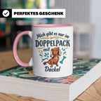 Dackel Tasse "Mich gibt es nur im Doppelpack" Langhaardackel – Rosa [farbe:rosa]