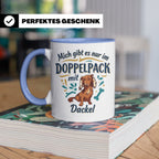 Dackel Tasse "Mich gibt es nur im Doppelpack" Langhaardackel – Blau [farbe:blau]