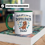 Dackel Tasse "Mich gibt es nur im Doppelpack" Langhaardackel – Grün [farbe:grün]