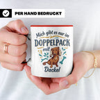 Dackel Tasse "Mich gibt es nur im Doppelpack" Langhaardackel – Rot [farbe:rot]
