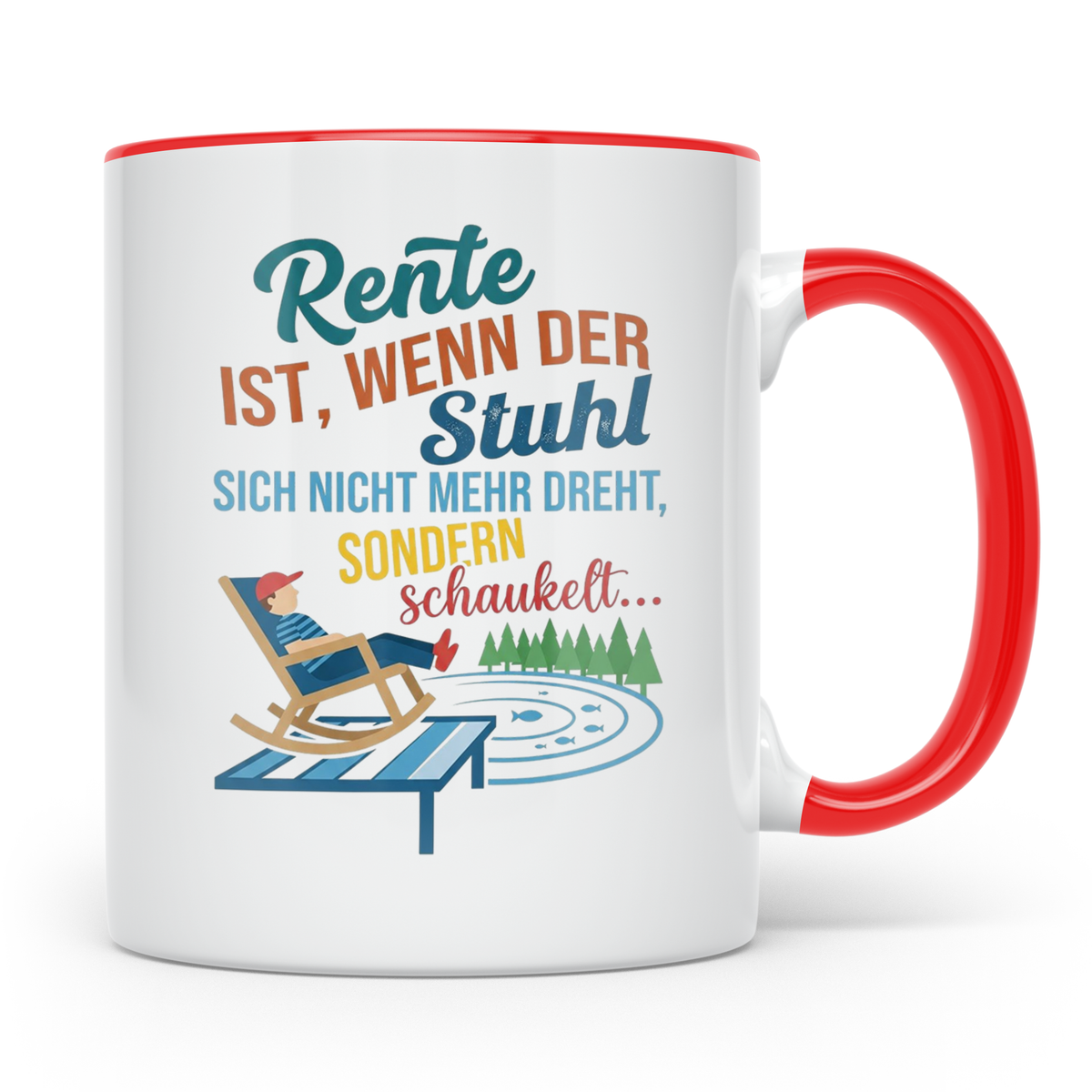 Rente Tasse lustig Stuhl schaukelt Geschenk für Rentner Koll – Rot [farbe:rot]