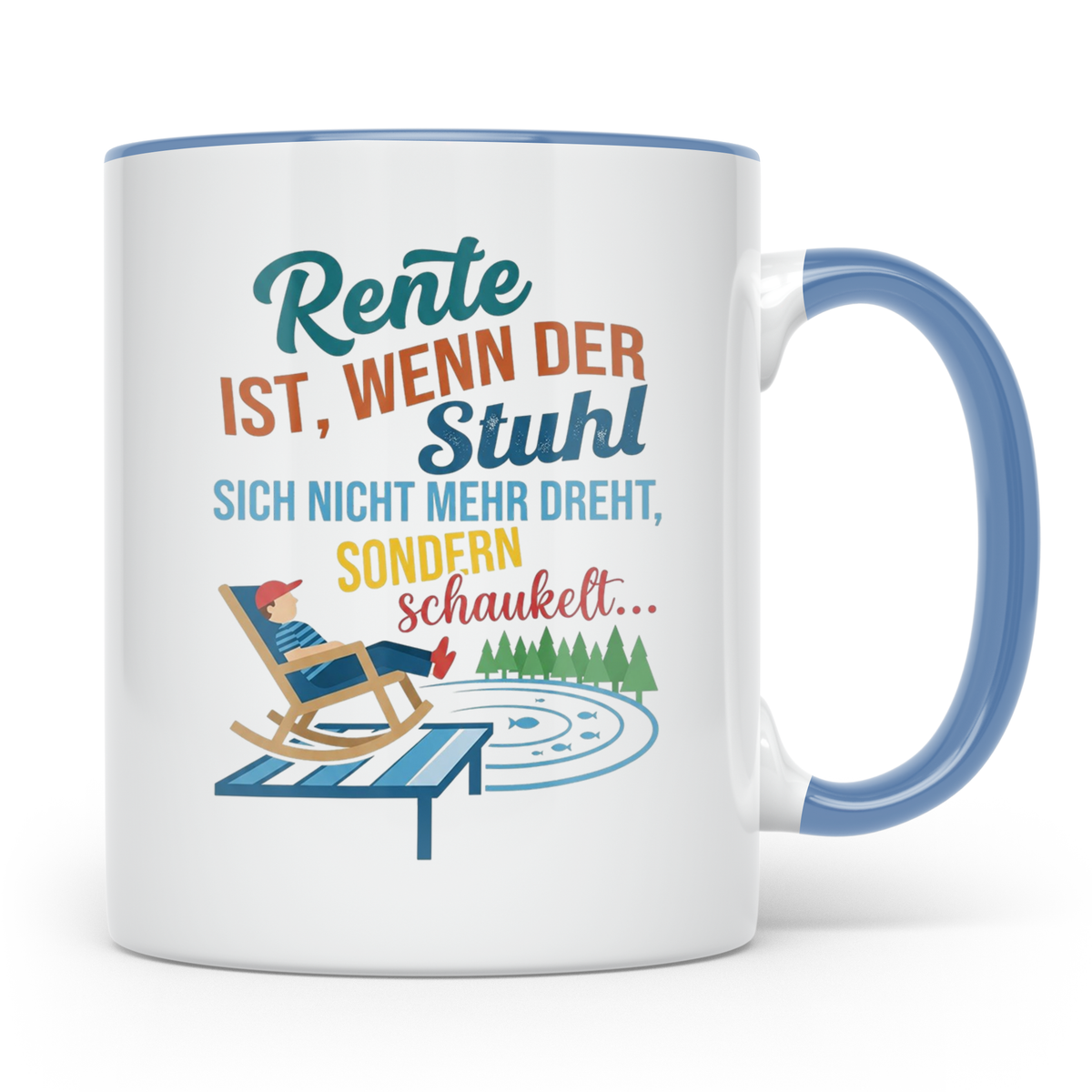 Rente Tasse lustig Stuhl schaukelt Geschenk für Rentner Koll – Blau [farbe:blau]