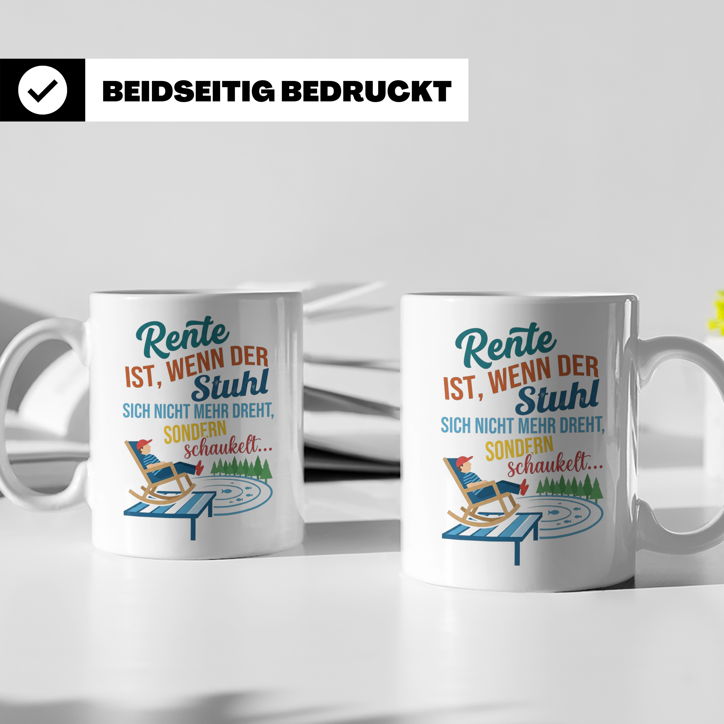 Rente Tasse lustig Stuhl schaukelt Geschenk für Rentner Koll – Weiß [farbe:weiß]