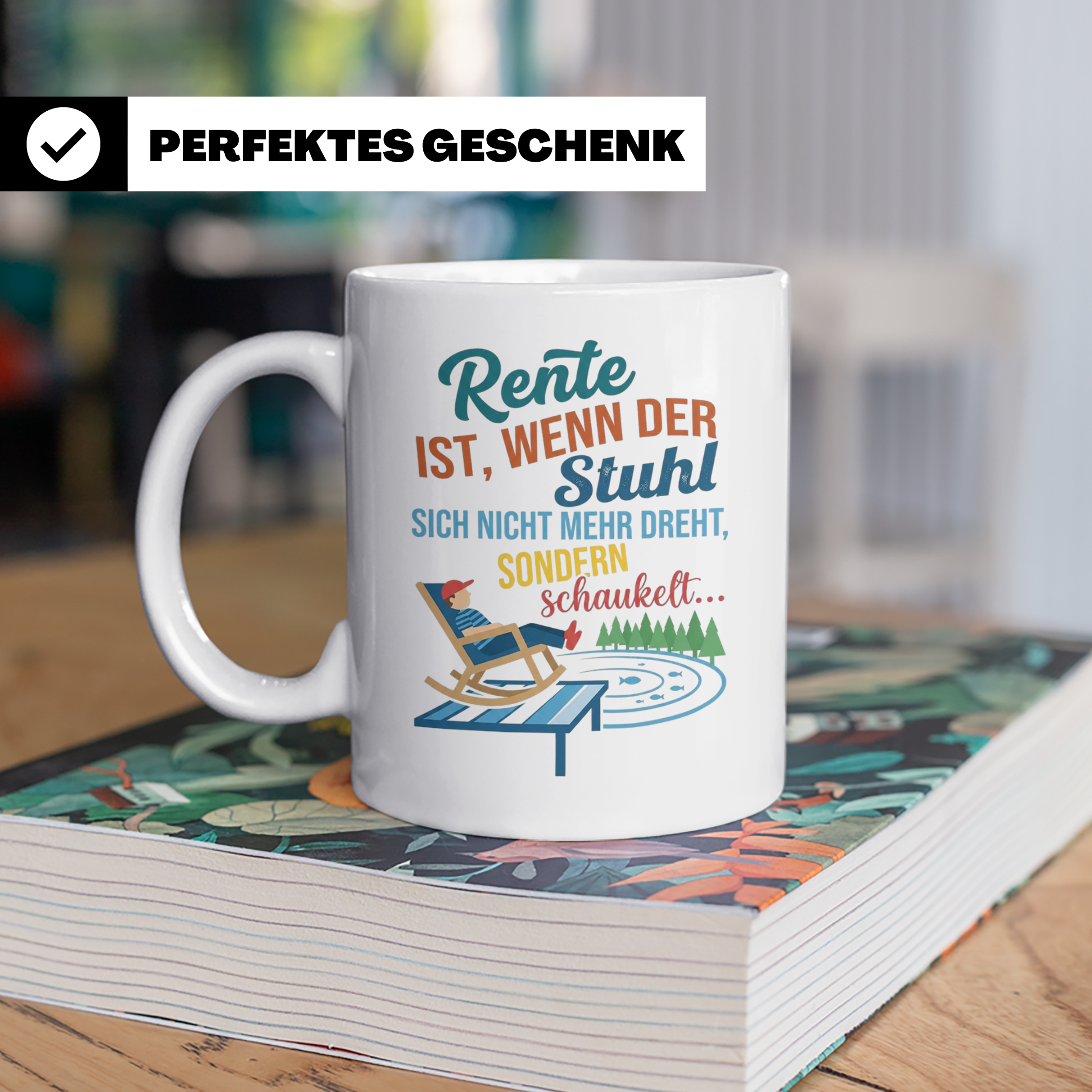 Rente Tasse lustig Stuhl schaukelt Geschenk für Rentner Koll – Weiß [farbe:weiß]