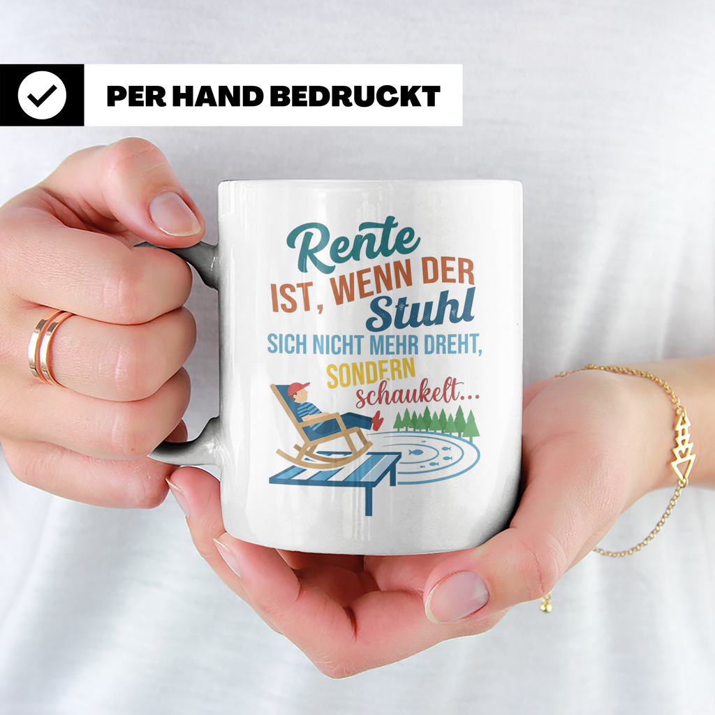 Rente Tasse lustig Stuhl schaukelt Geschenk für Rentner Koll – Weiß [farbe:weiß]